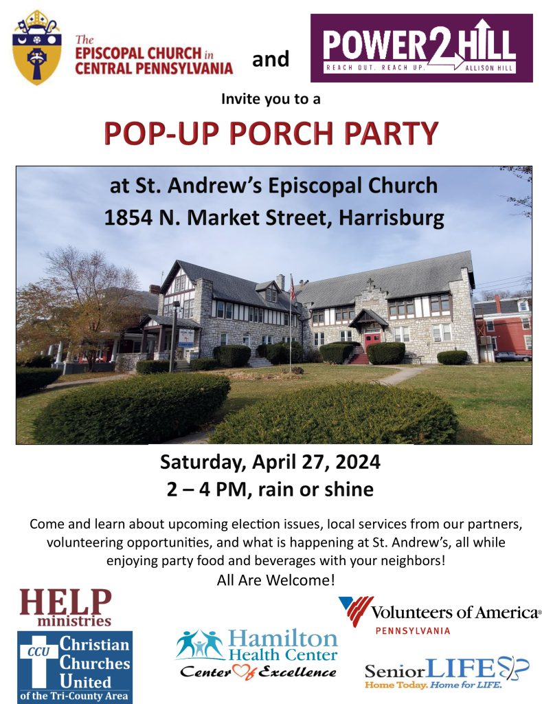 Pop Up Porch Porch Party Flyer at St. Andrew's, Harrisburg